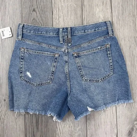 Free People Women Size 29 Makai Distressed Denim Button Fly NEW Jean Short Boho
